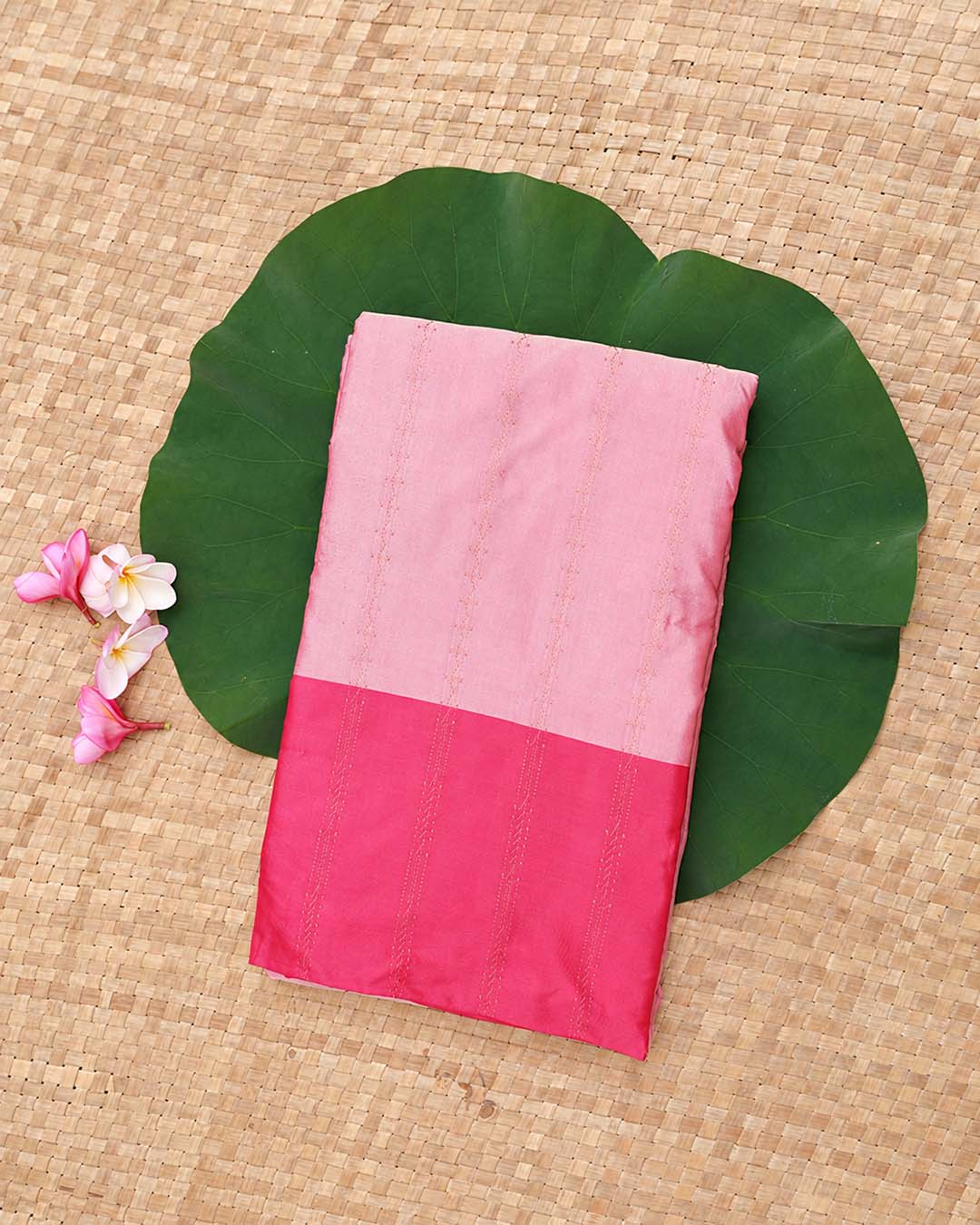 Pink Semi Kanchivaram Saree With Fuschia Pink Border