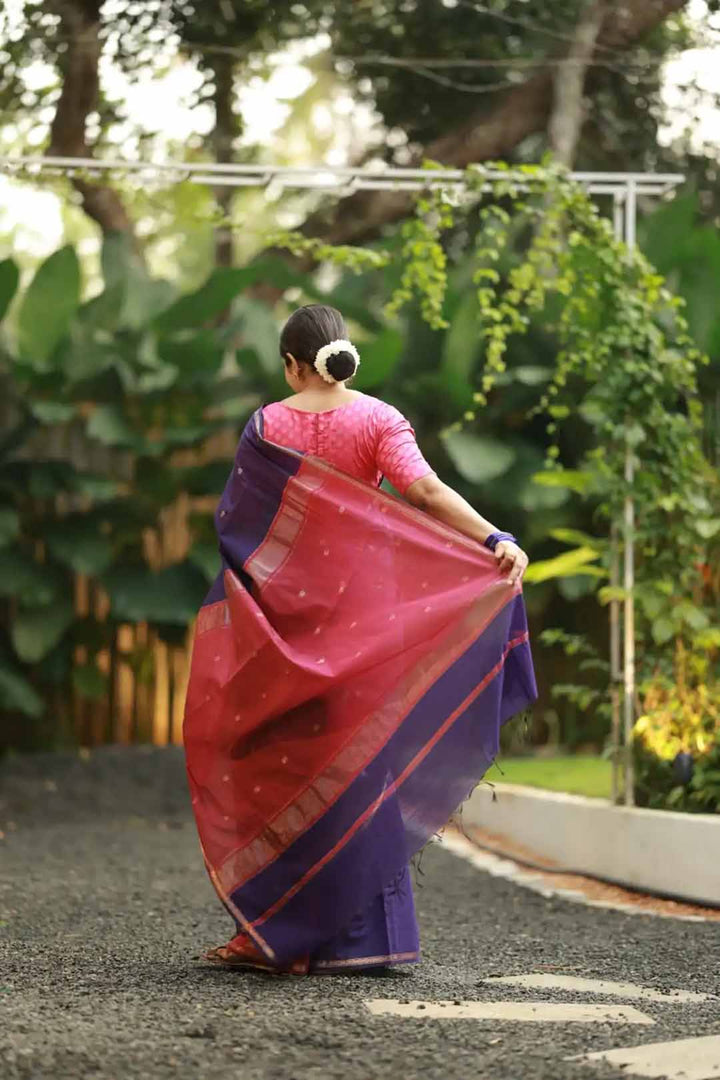 Purple Chanderi Saree With Pink Border