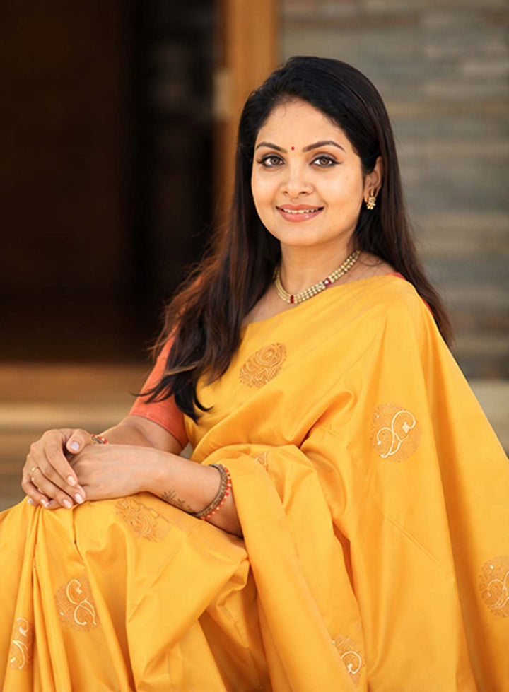 Yellow And Pink Semi Kanchivaram Saree
