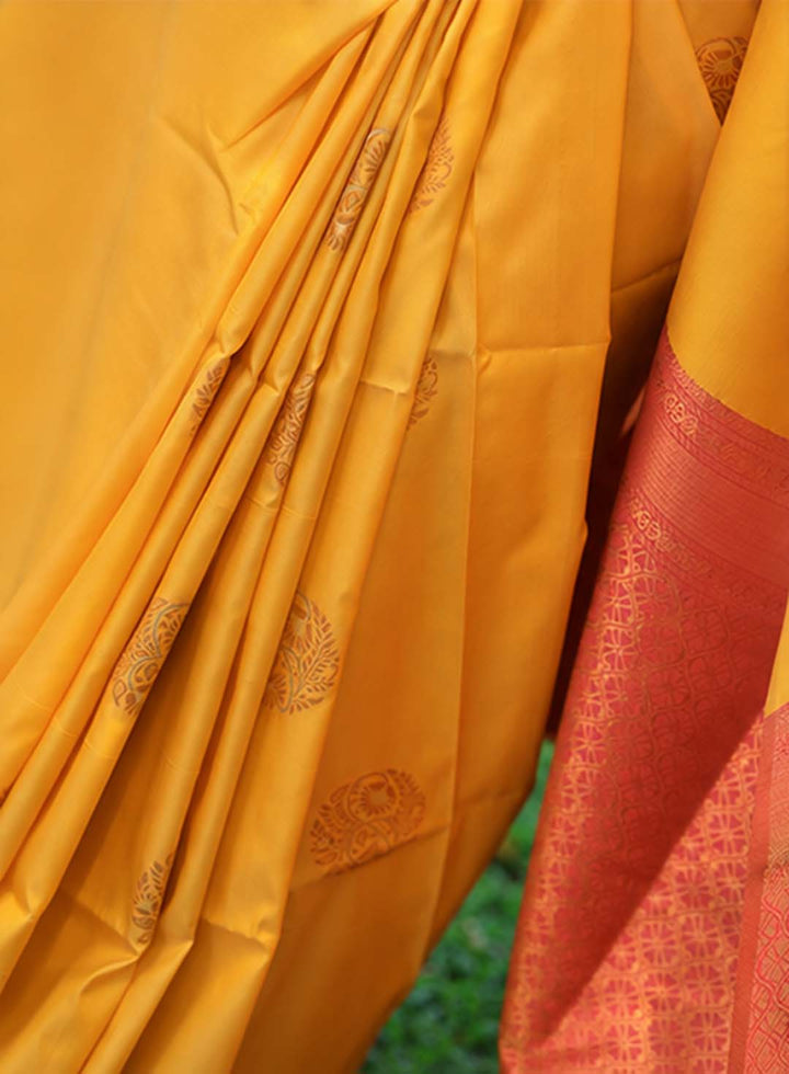 Yellow And Pink Semi Kanchivaram Saree