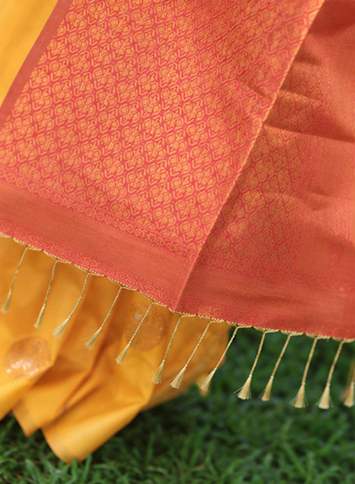 Yellow And Pink Semi Kanchivaram Saree