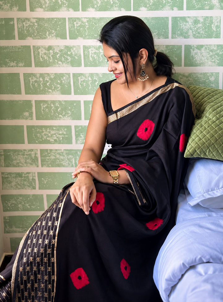 Black And Red Bandhini Saree