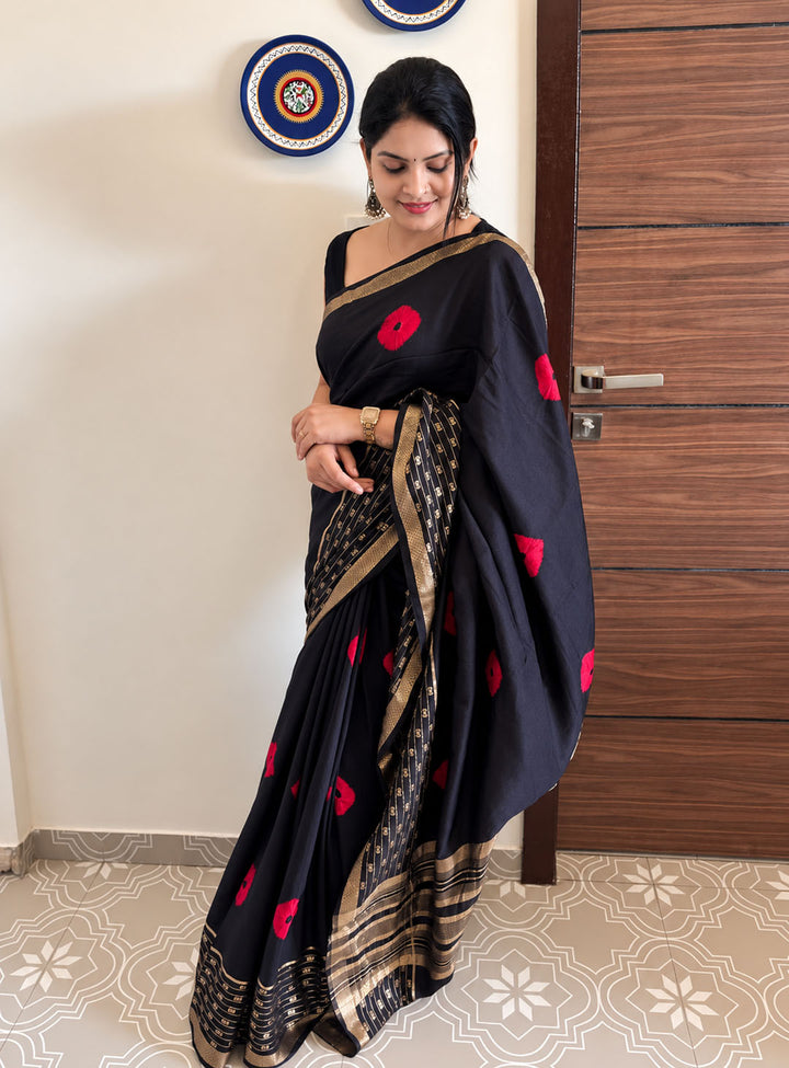 Black And Red Bandhini Saree