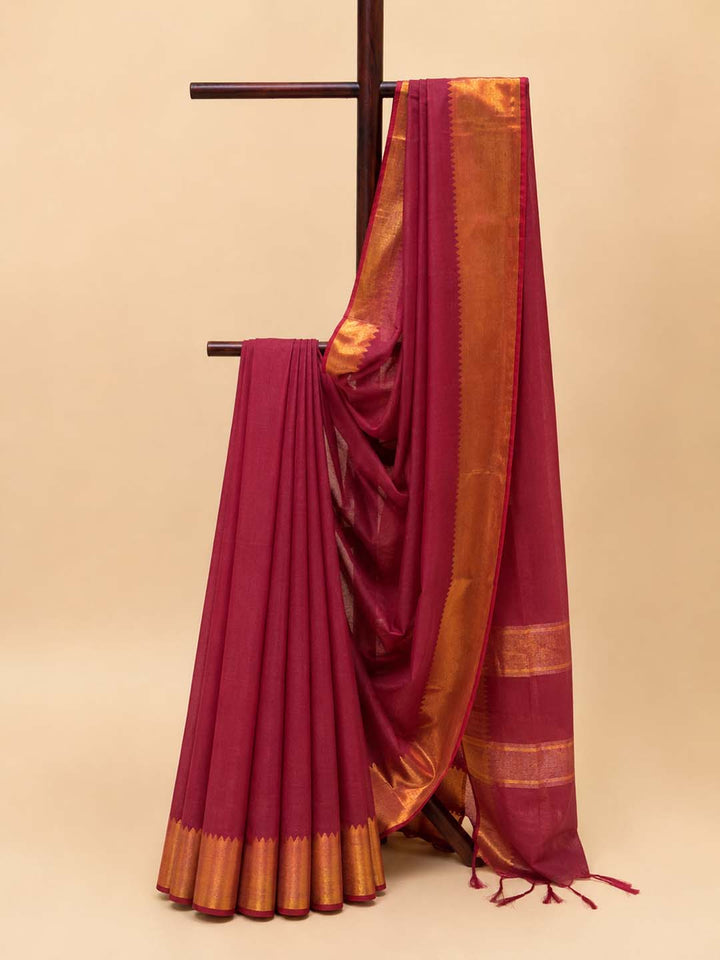 Maroon Semi Linen Saree
