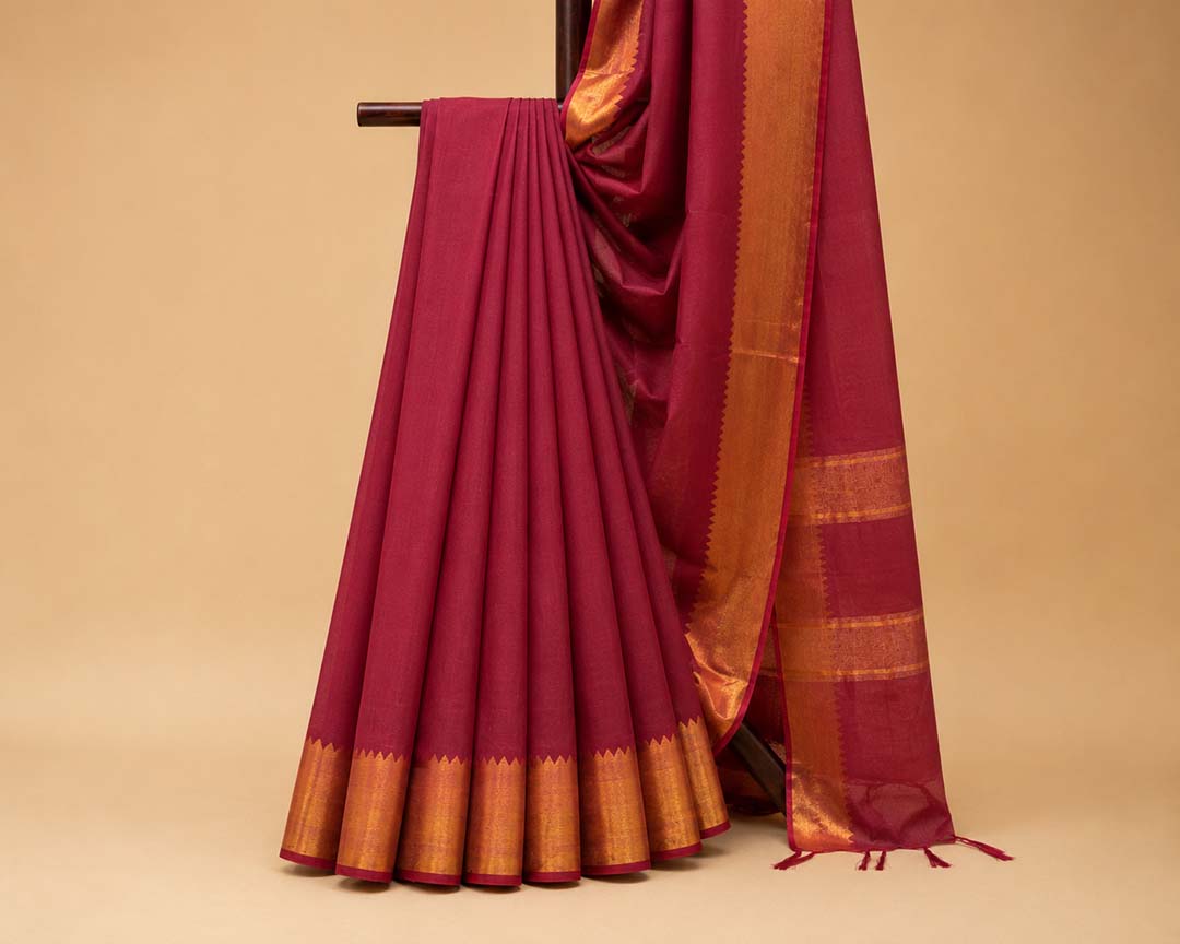 Maroon Semi Linen Saree