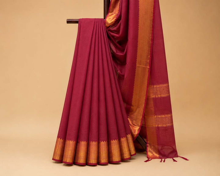 Maroon Semi Linen Saree