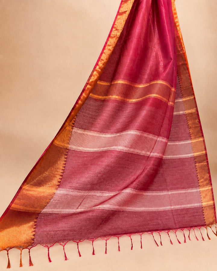 Maroon Semi Linen Saree