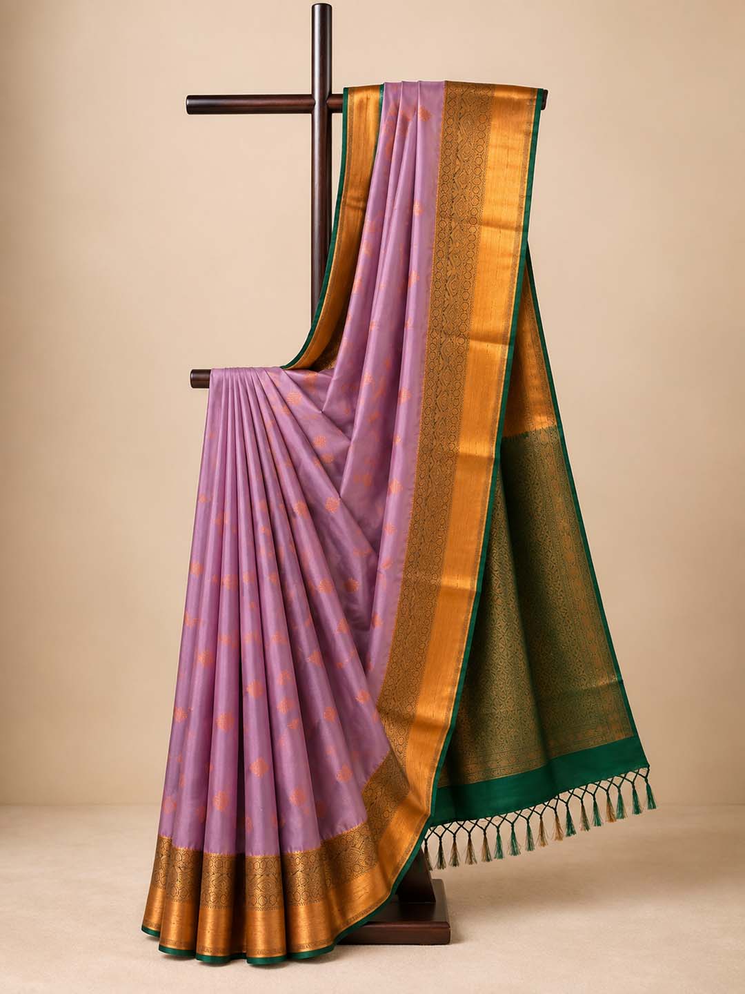 Onion Pink Semi Kanchivaram With Green Border