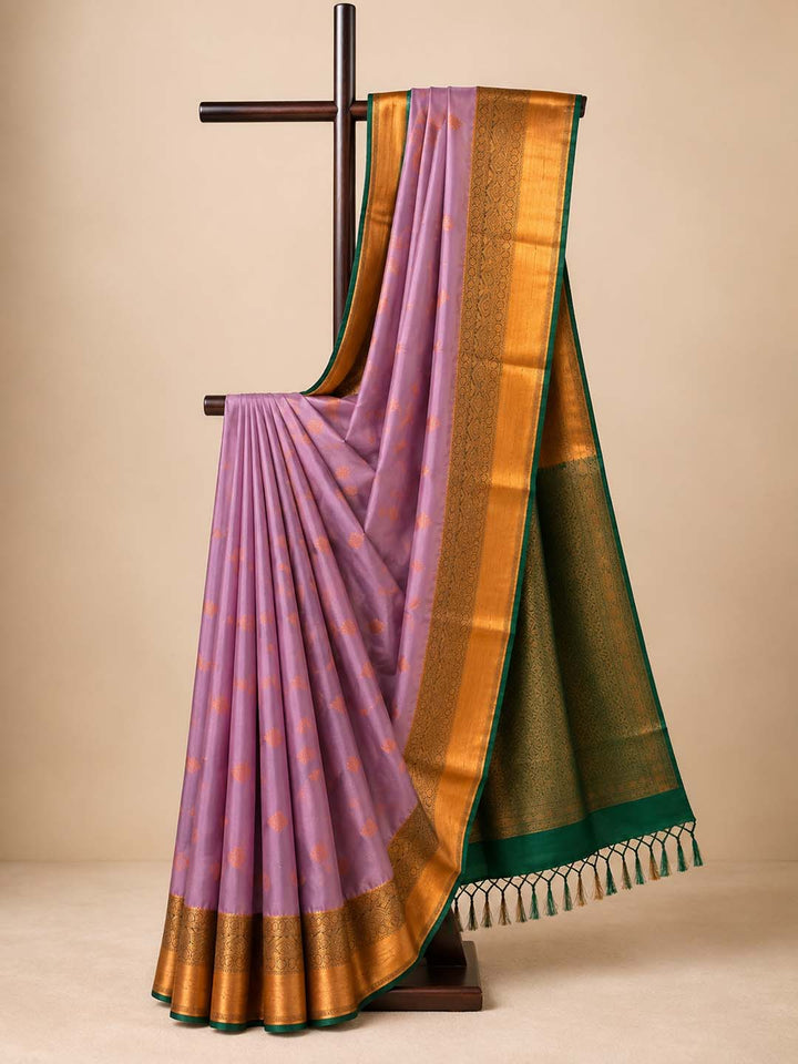 Onion Pink Semi Kanchivaram With Green Border