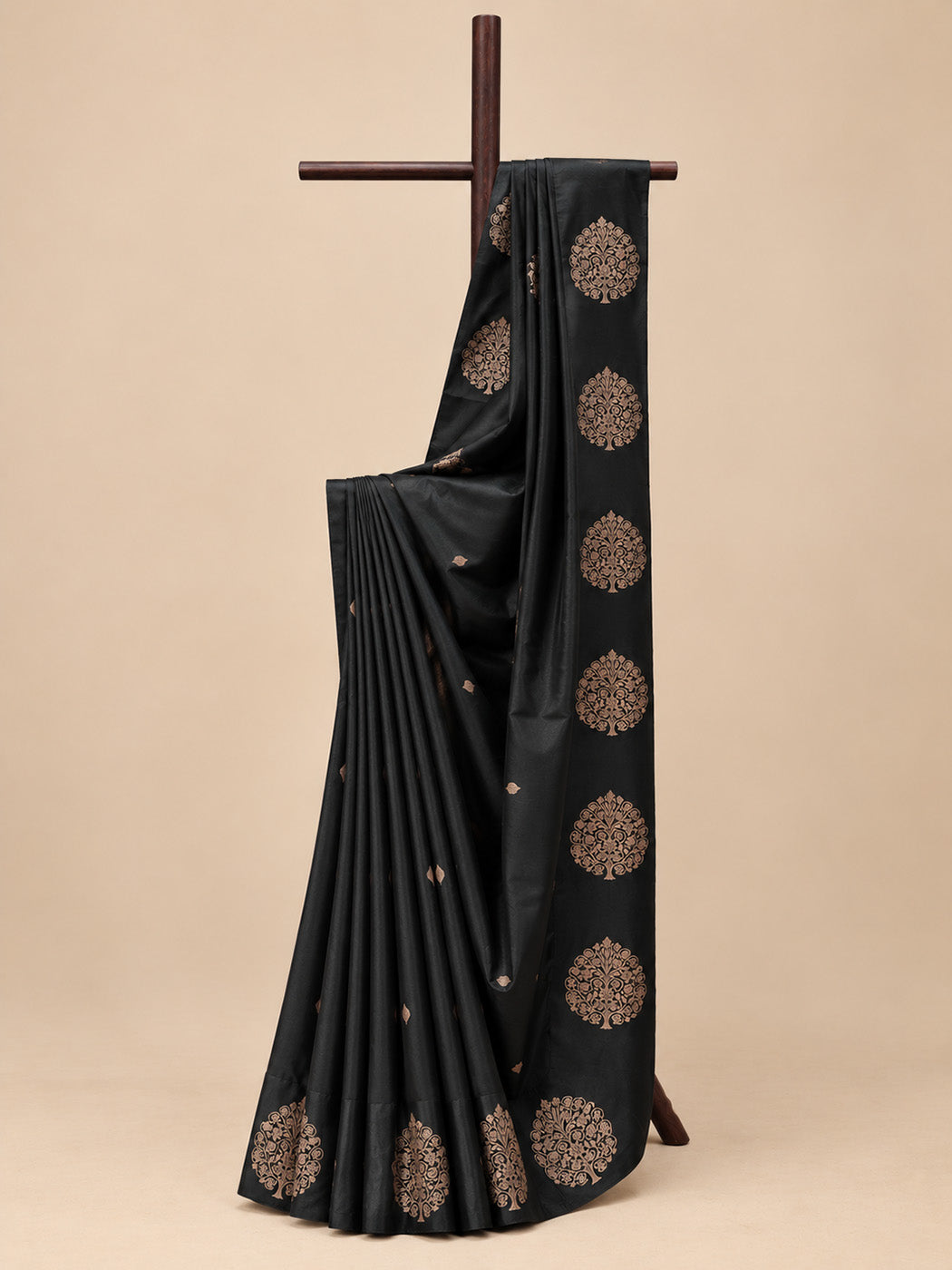 Black Satin Silk Saree With Butta Border