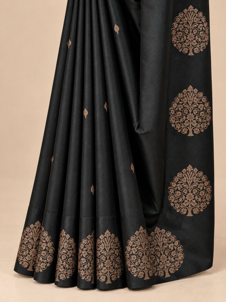 Black Satin Silk Saree With Butta Border