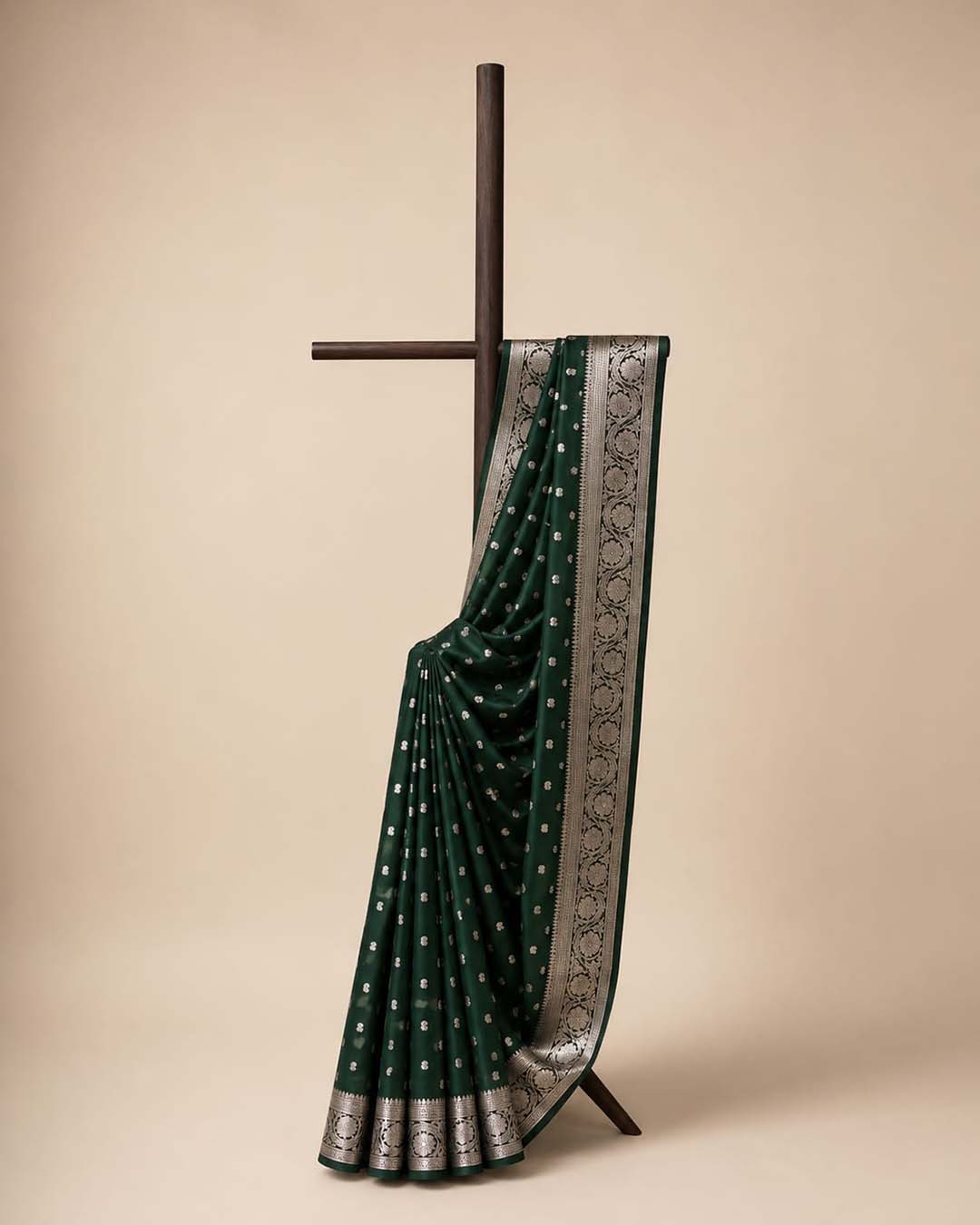 Bottle Green Saree With Mango Buttas