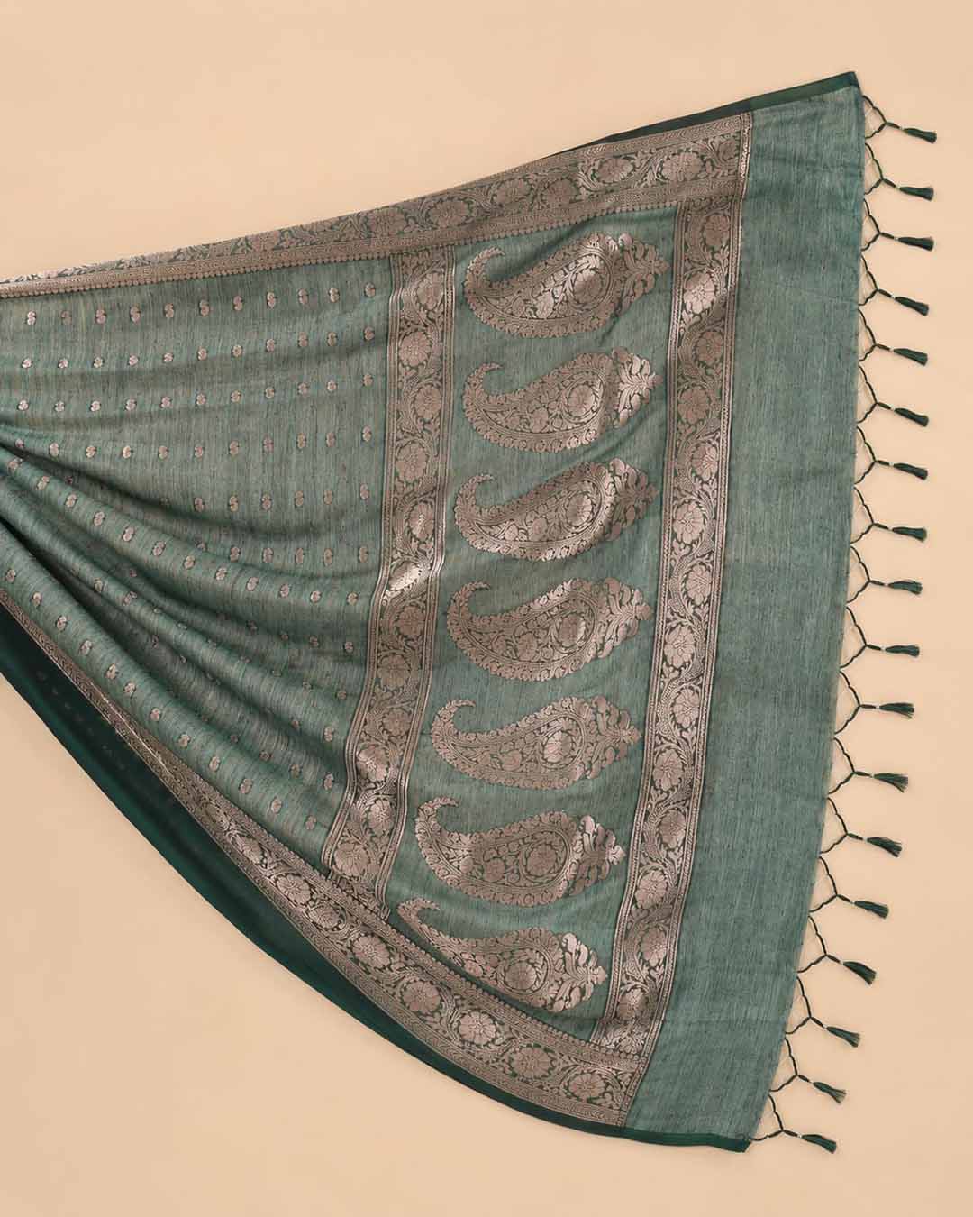 Bottle Green Saree With Mango Buttas