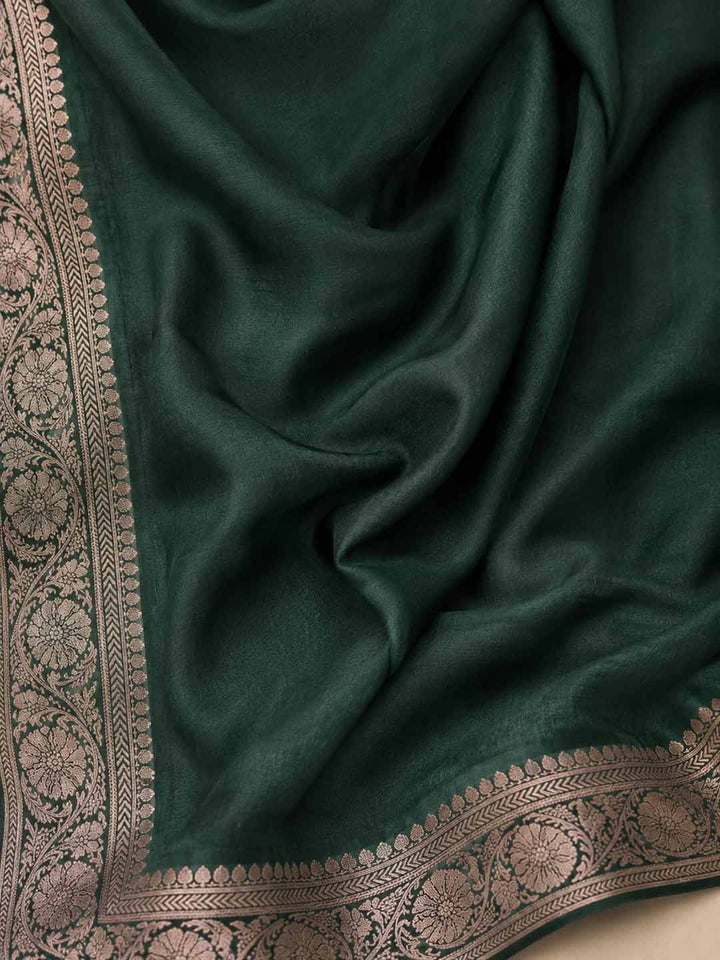 Bottle Green Saree With Mango Buttas