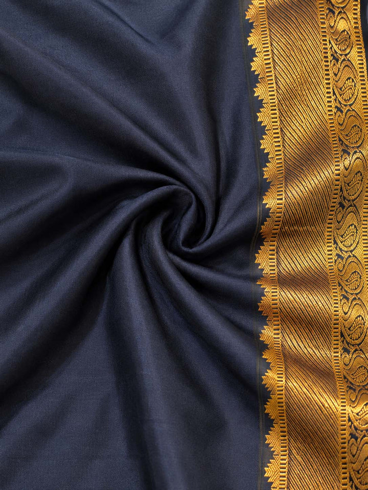 Mustard Semi Kachivaram Saree With Dull Blue Border
