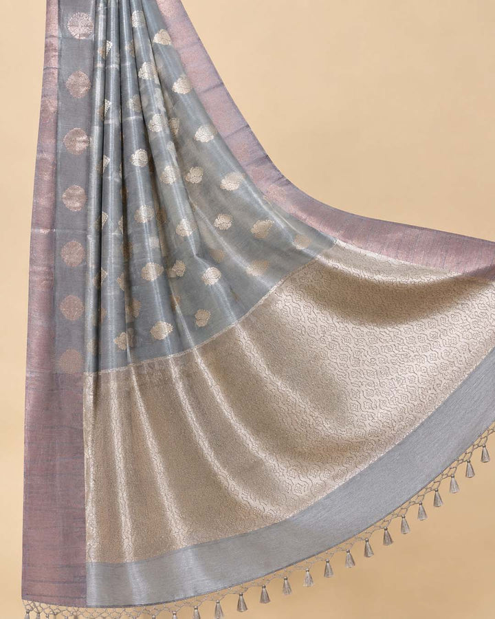 Blue Tissue Saree With Buttas