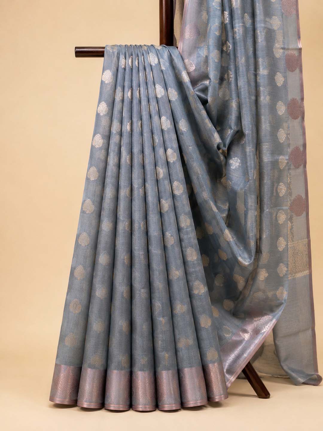 Blue Tissue Saree With Buttas