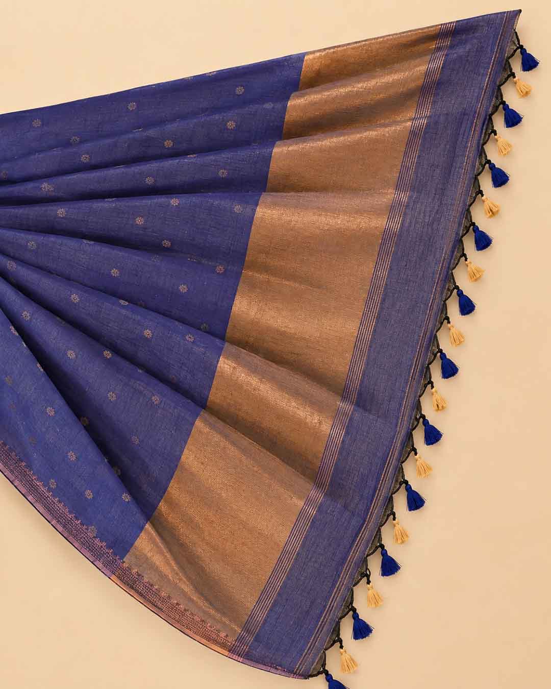 Navy Blue Cotton Saree With Buttas