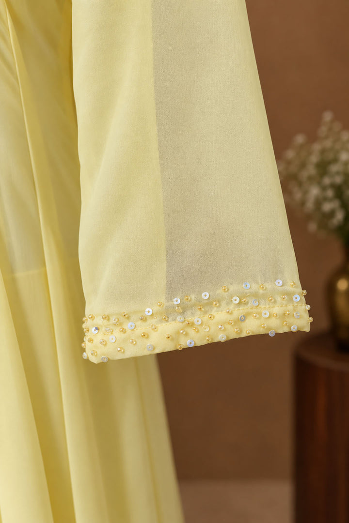 Pastel Lemon Yellow Embellished Anarkali Set with Mint Green Dupatta
