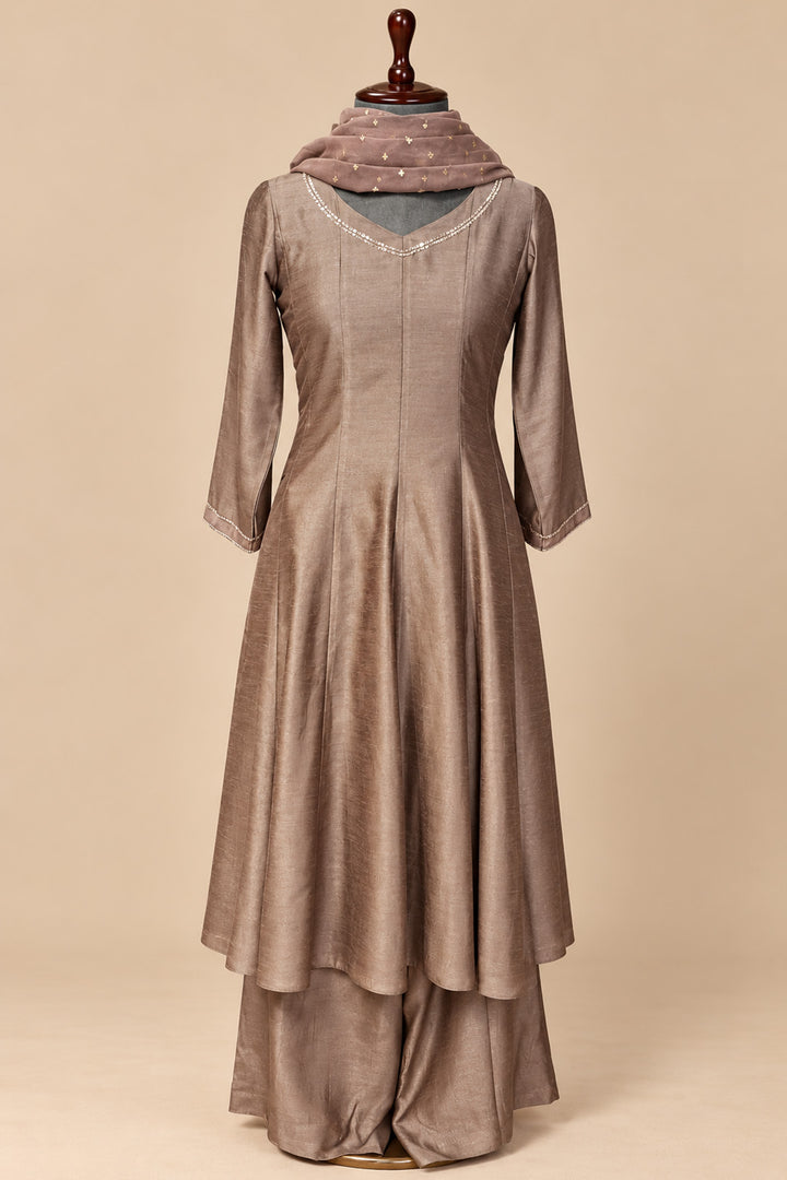 Dusty Mauve Suit Set With Brocade Dupatta