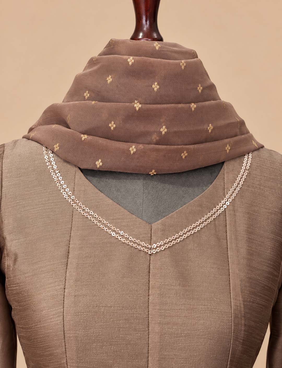 Dusty Mauve Suit Set With Brocade Dupatta