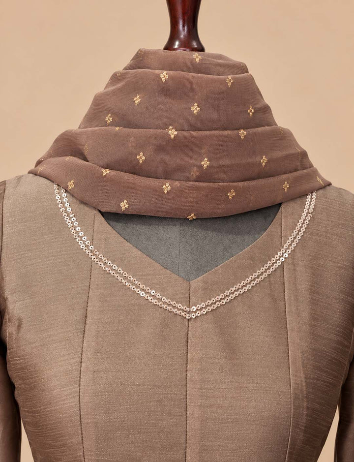 Dusty Mauve Suit Set With Brocade Dupatta