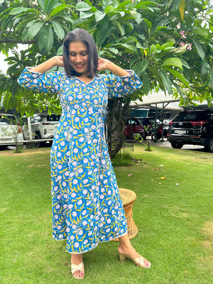 Floral Blue Yellow Angrakha