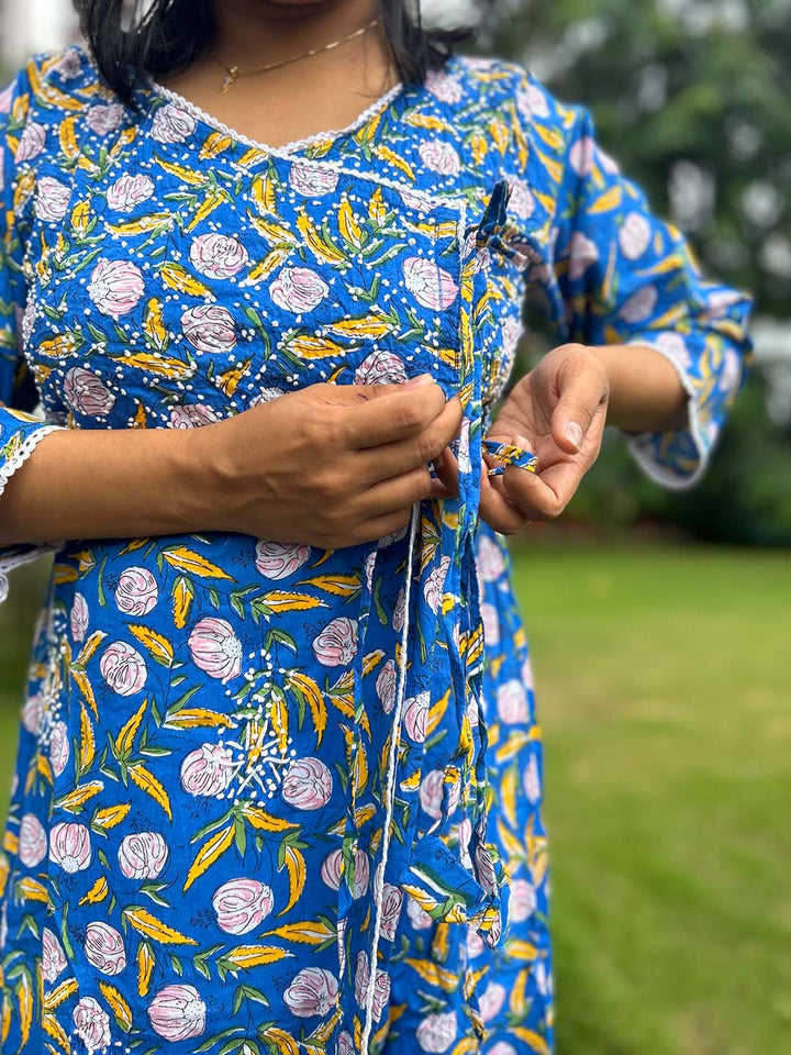 Floral Blue Yellow Angrakha