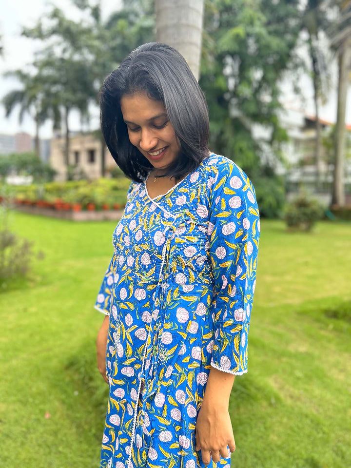 Floral Blue Yellow Angrakha