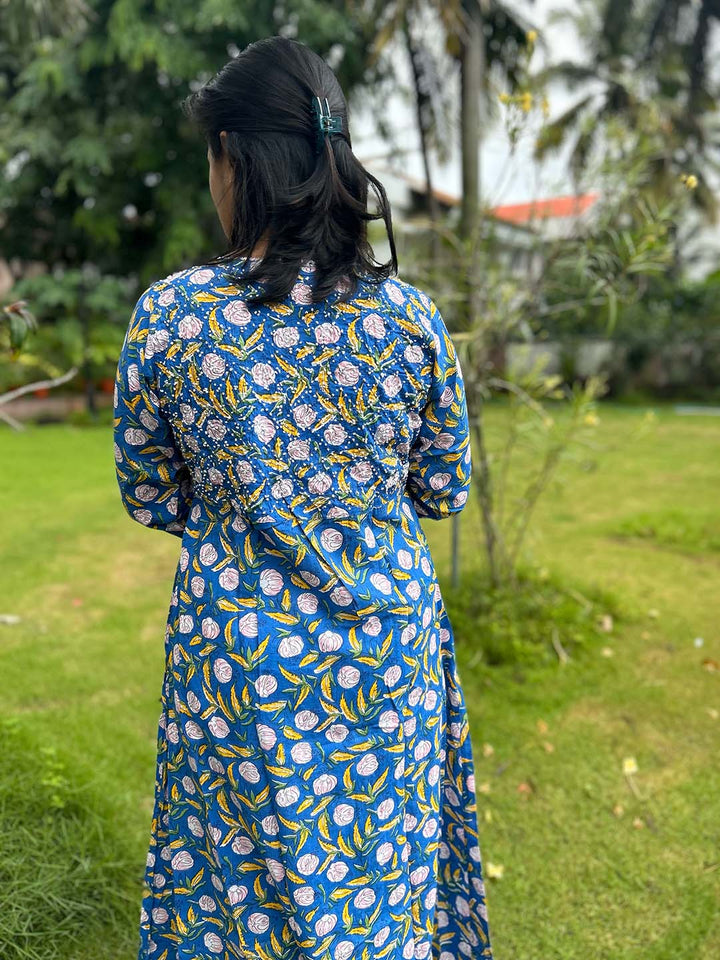Floral Blue Yellow Angrakha