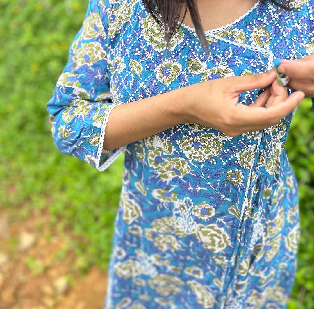 Floral Blue Green Angrakha