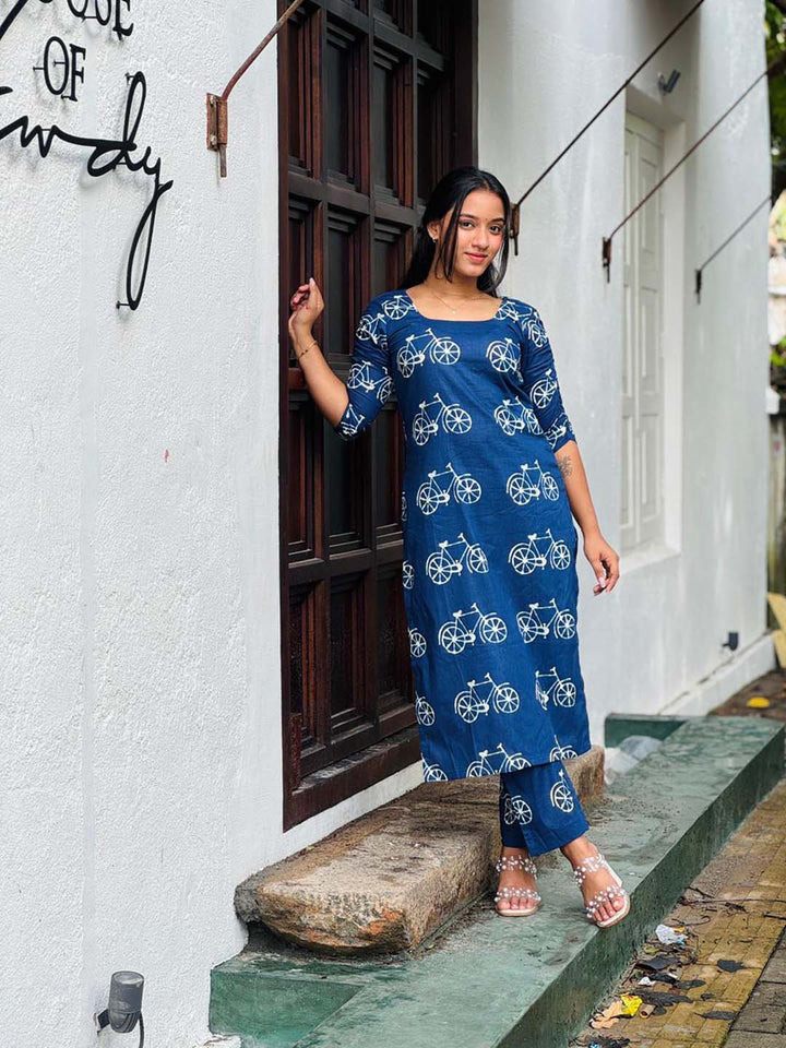 Indigo Bicycle Printed Kurta Pant Set
