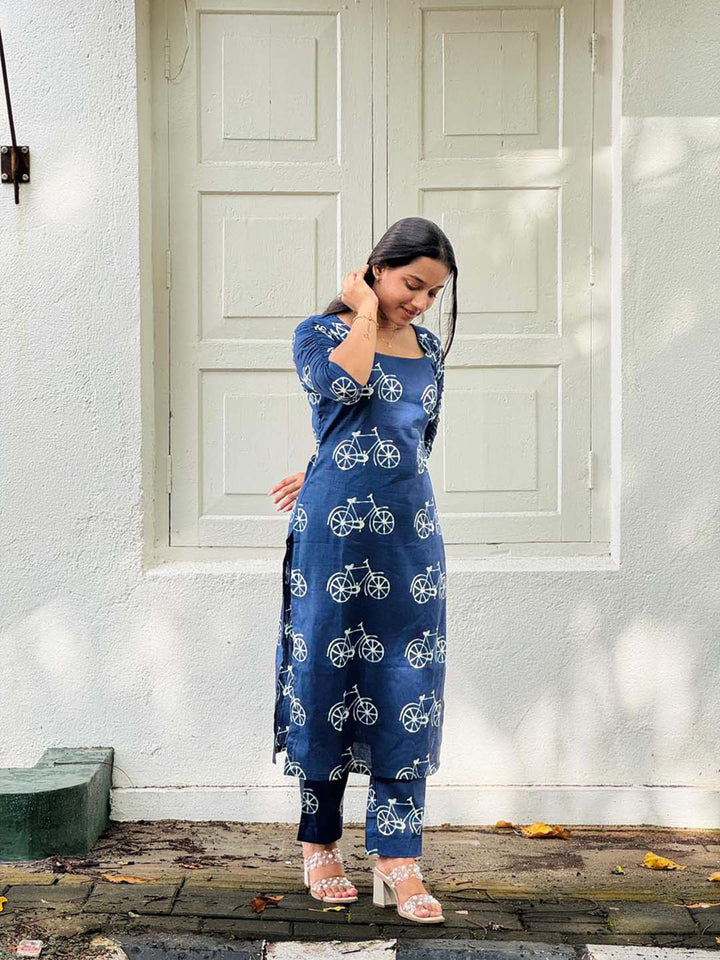 Indigo Bicycle Printed Kurta Pant Set