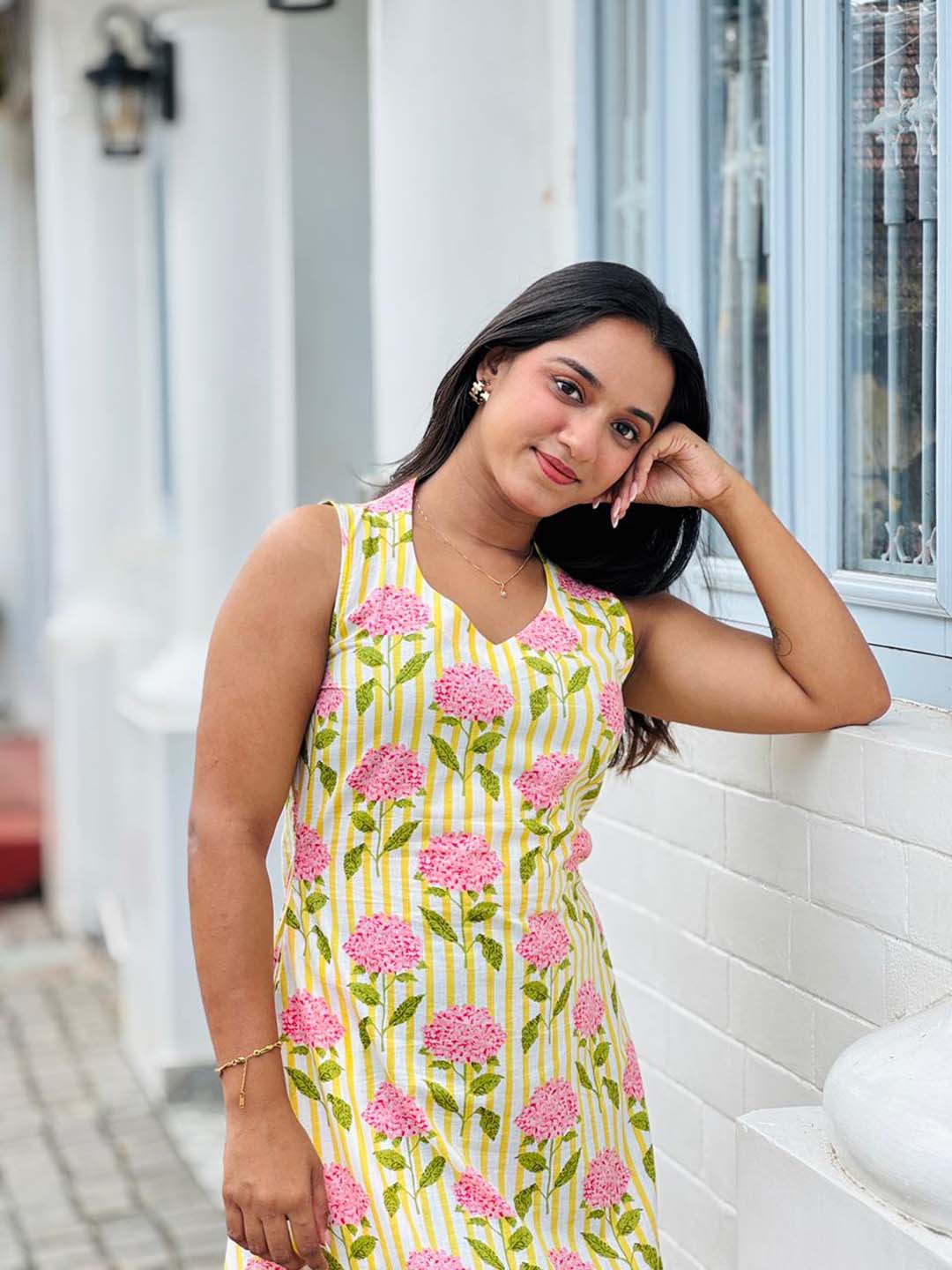 Yellow Striped Halter Neck Dress