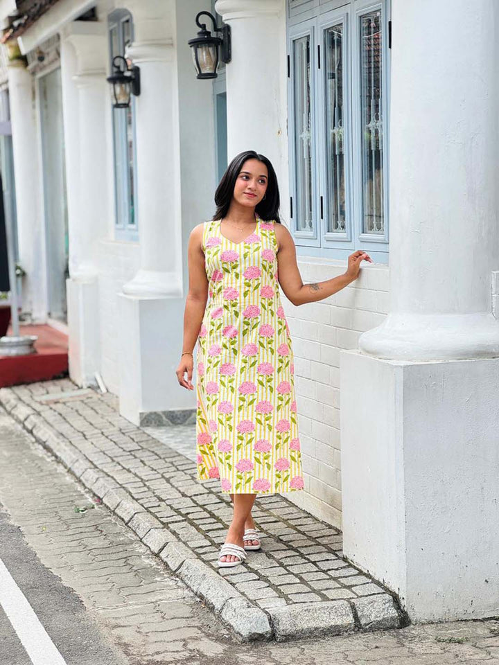 Yellow Striped Halter Neck Dress