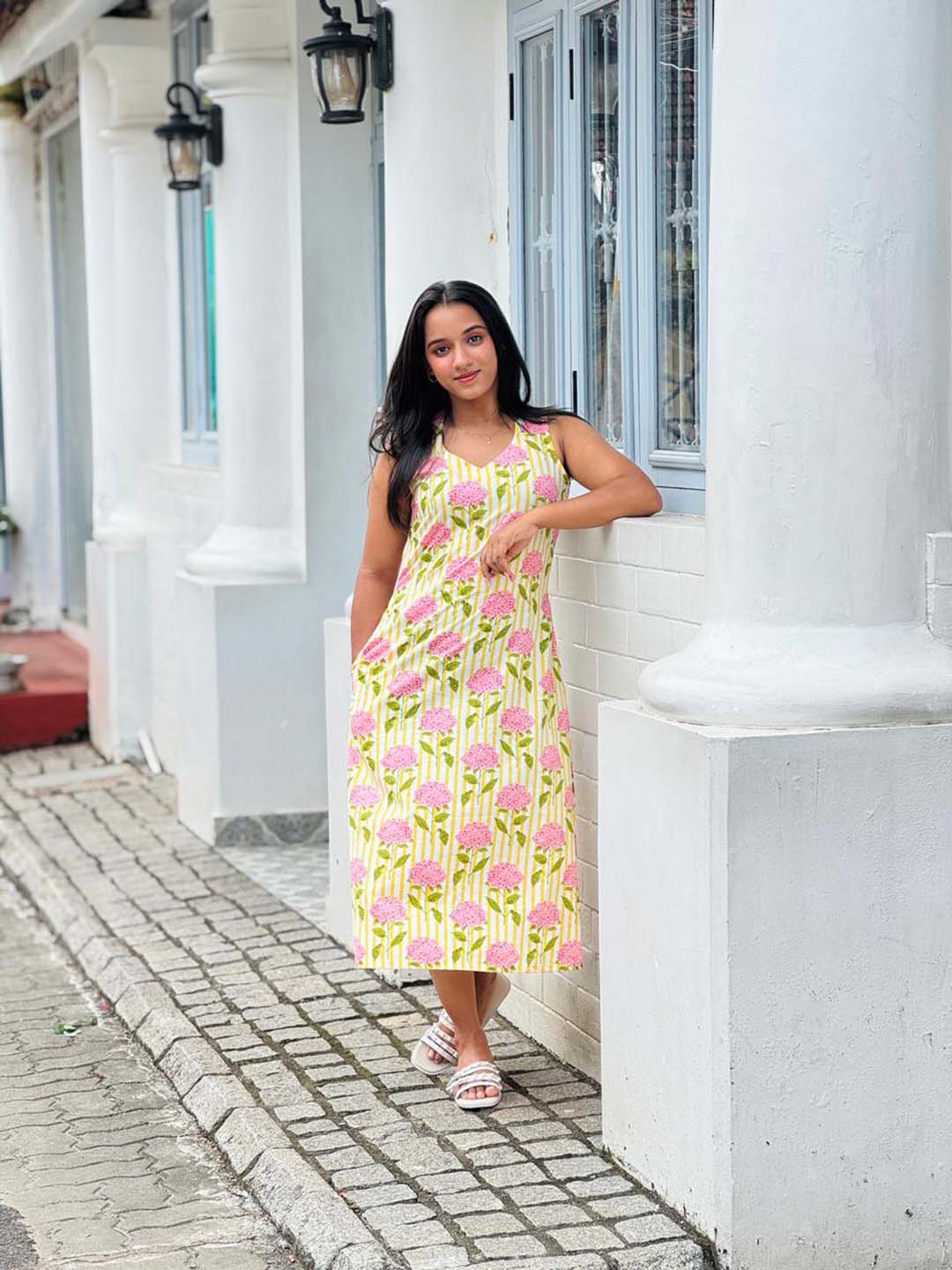 Yellow Striped Halter Neck Dress