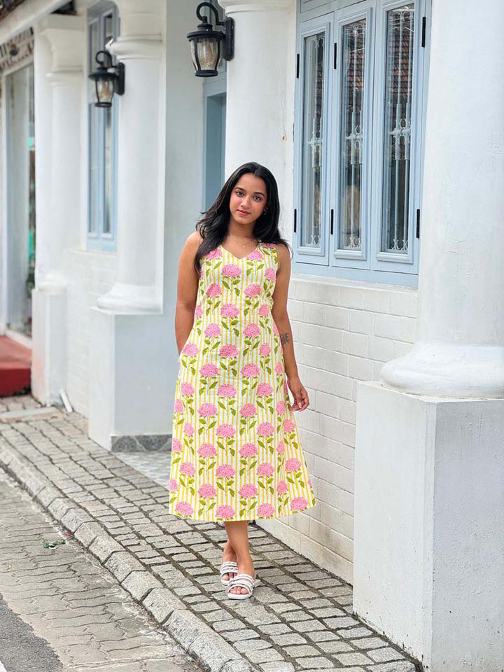 Yellow Striped Halter Neck Dress