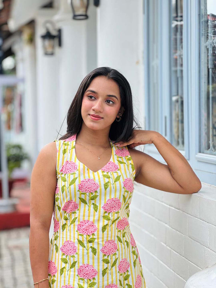 Yellow Striped Halter Neck Dress