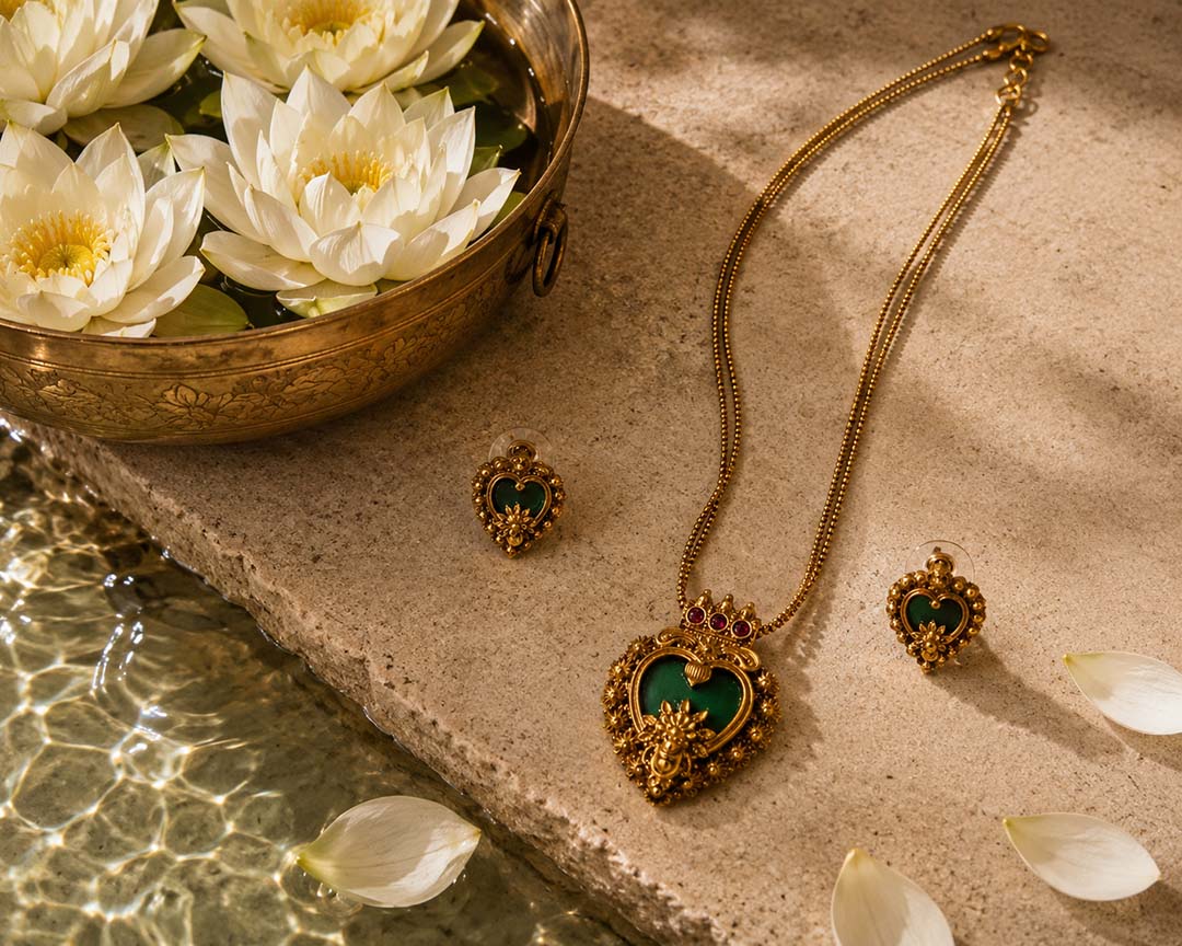 Antique Heart Pendant Jewellery Set