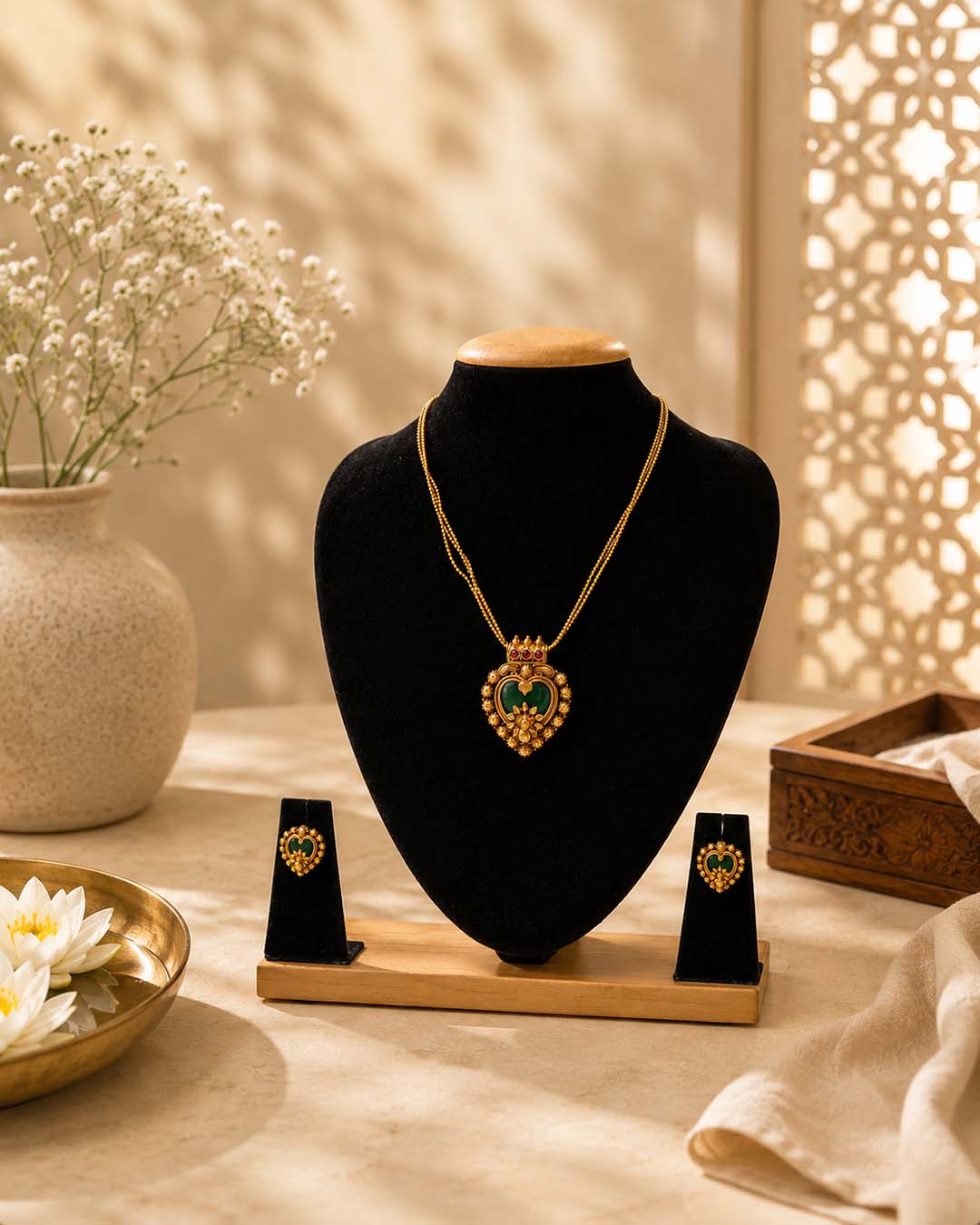 Antique Heart Pendant Jewellery Set