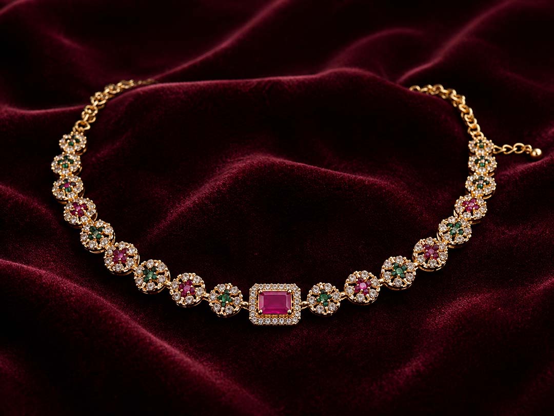 Elegant Ruby & Emerald Stone Jewellery Set