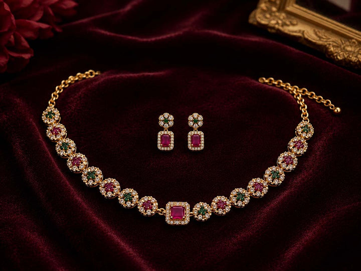 Elegant Ruby & Emerald Stone Jewellery Set