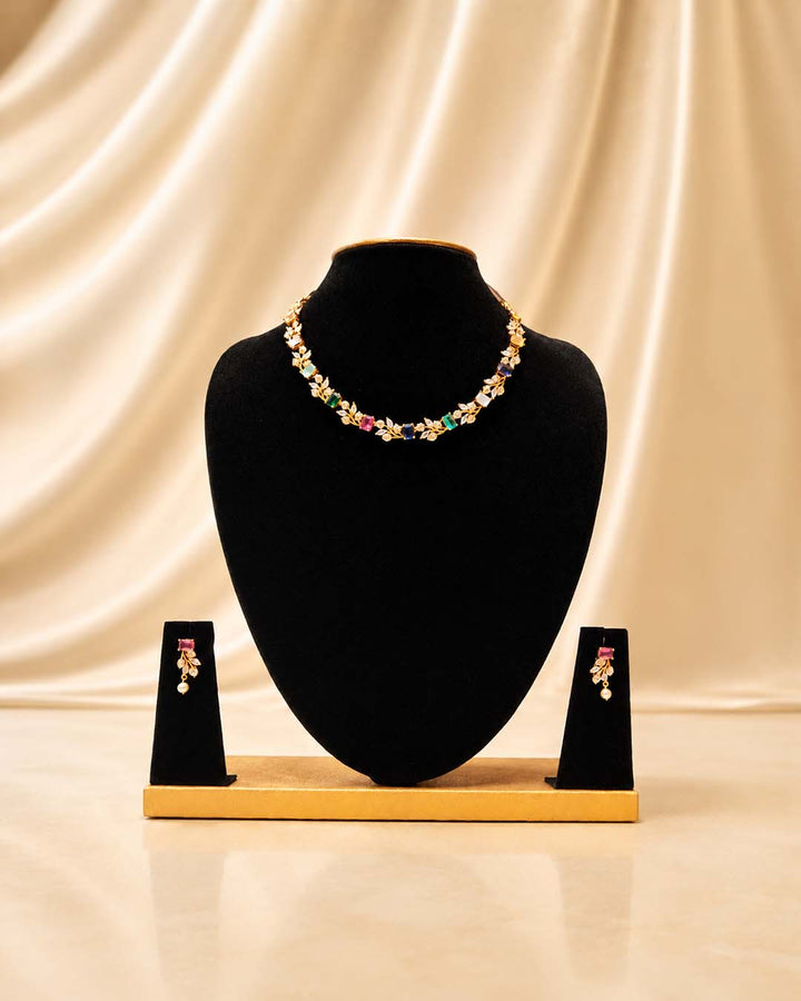 Multicolor Floral Crystal Jewellery  Set