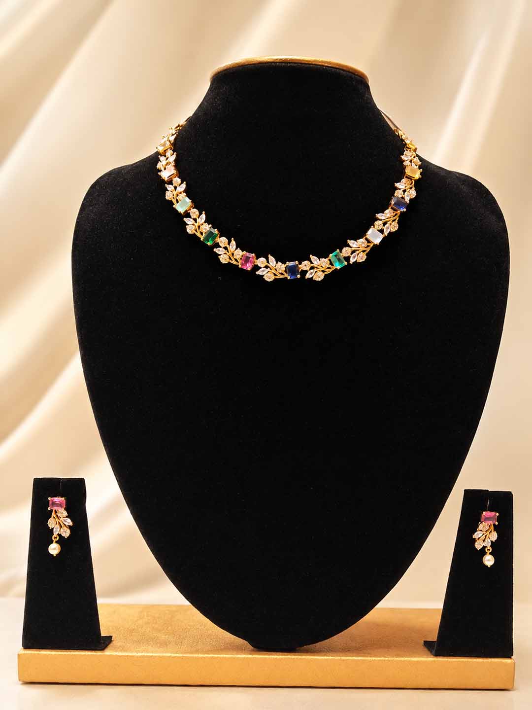 Multicolor Floral Crystal Jewellery  Set