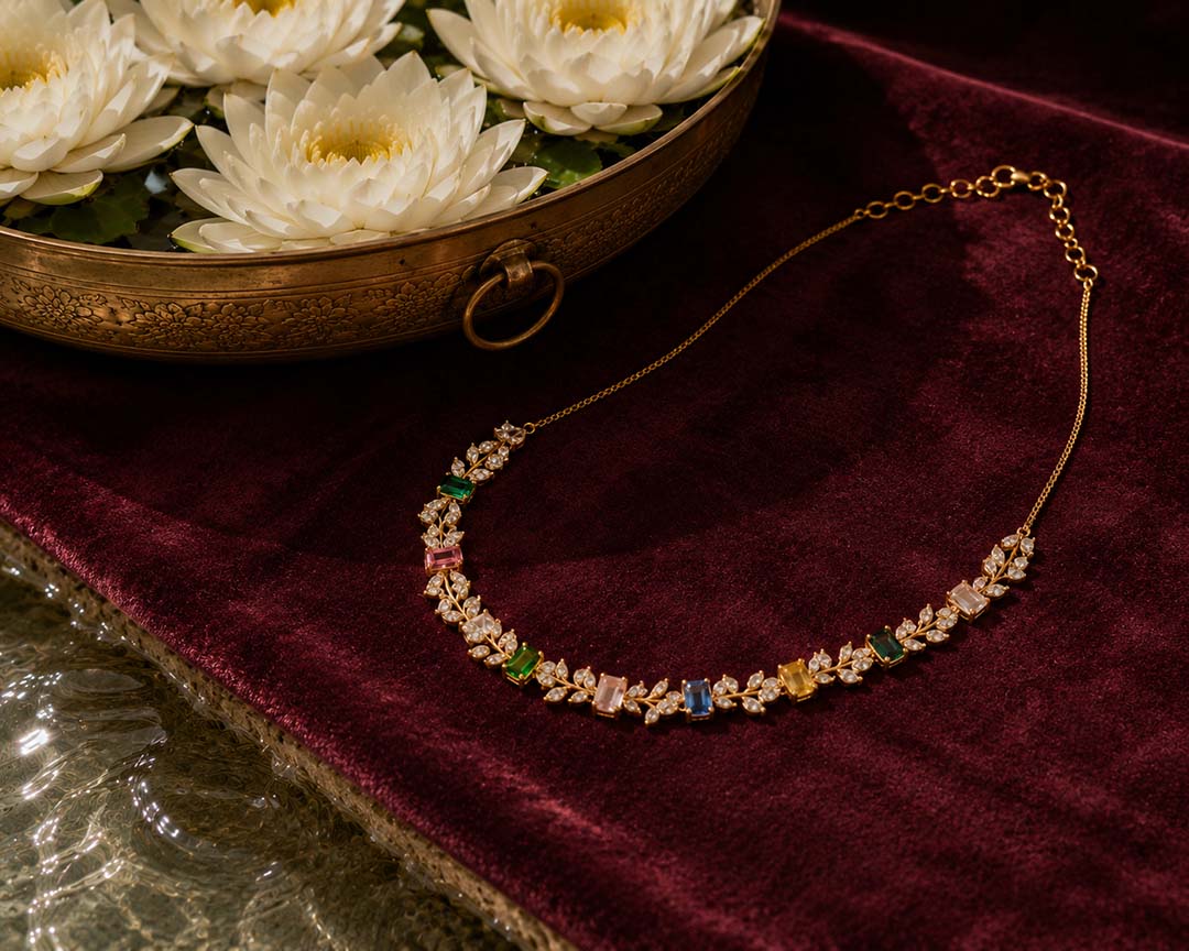 Multicolor Floral Crystal Jewellery  Set