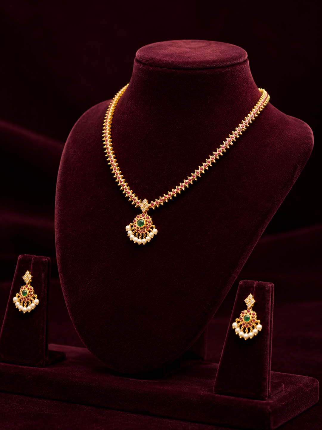 Ruby And Emerald Pendant Jewellery Set