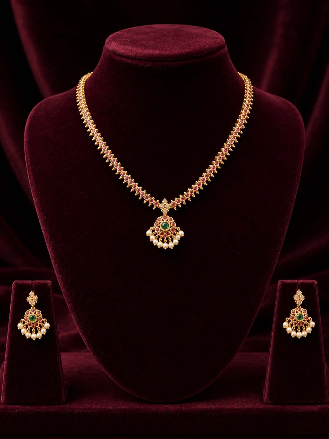 Ruby And Emerald Pendant Jewellery Set