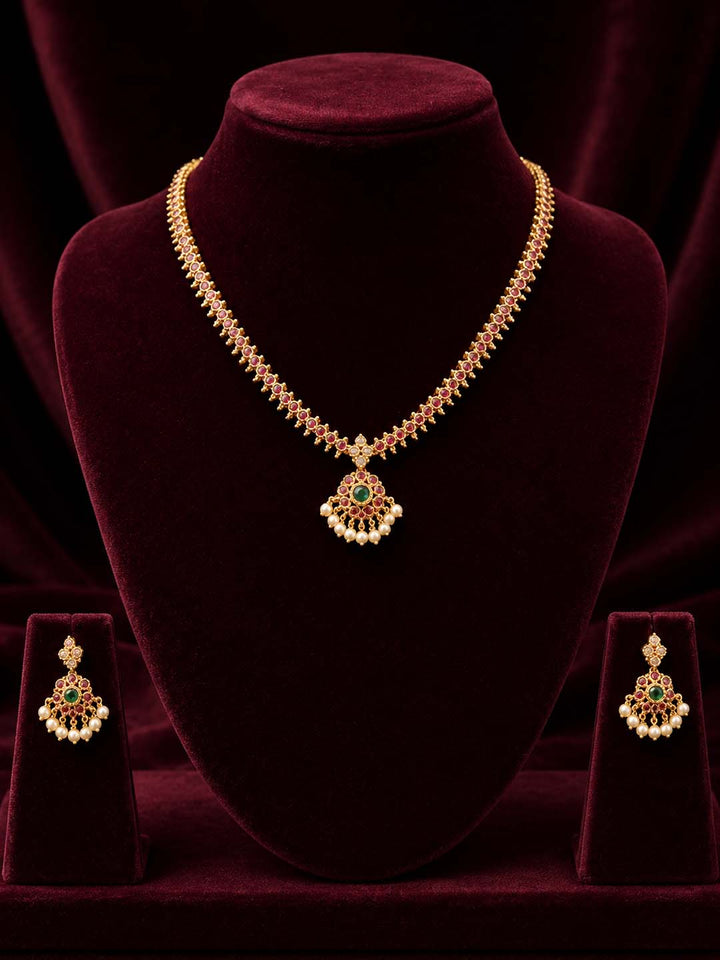 Ruby And Emerald Pendant Jewellery Set