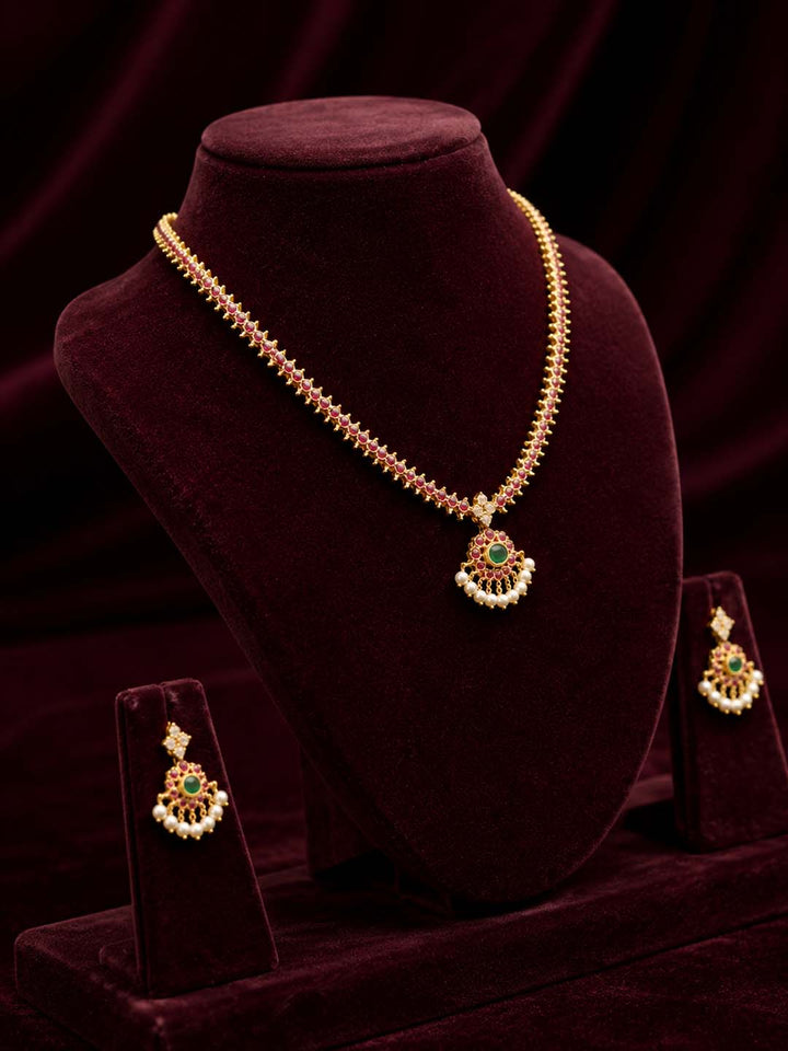 Ruby And Emerald Pendant Jewellery Set