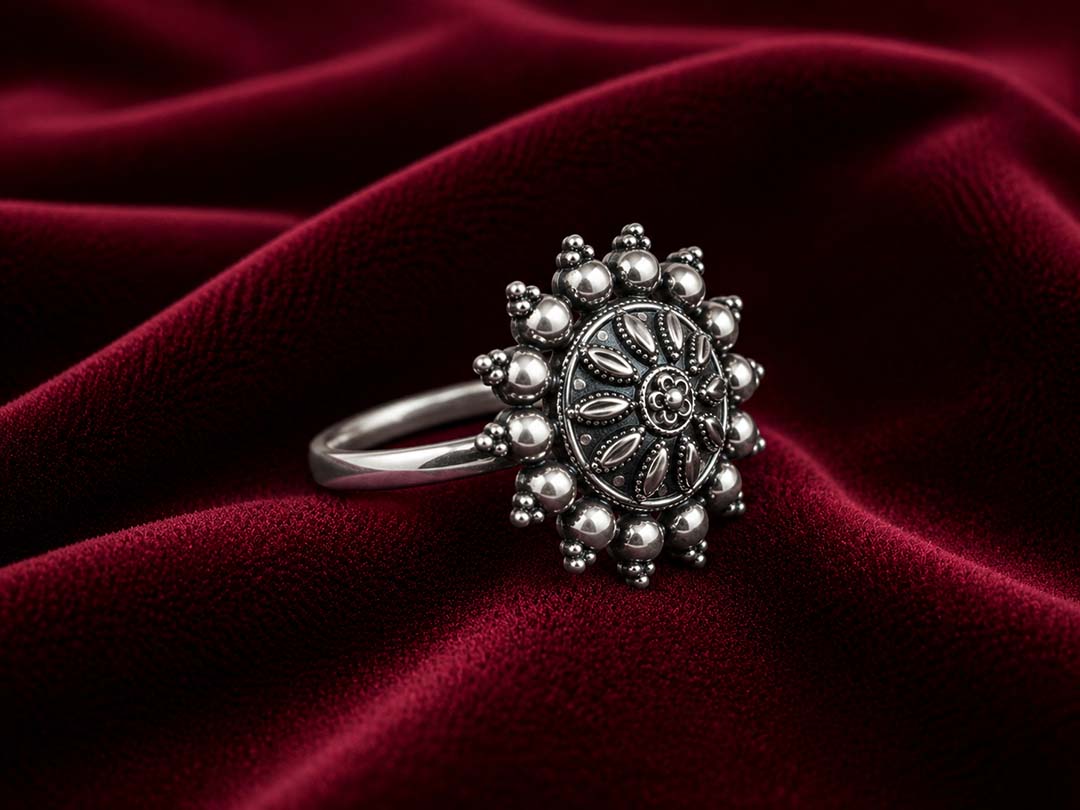 Oxidized Floral Statement Ring